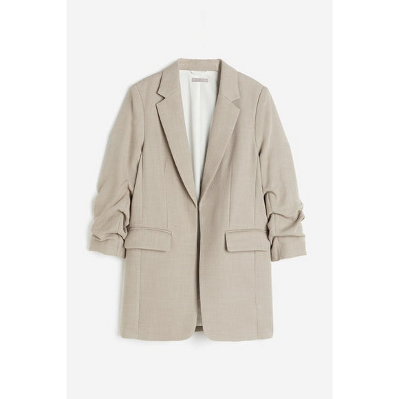 H&M Jackets & Blazers - H&M Gathered-sleeve Jacket in Tan